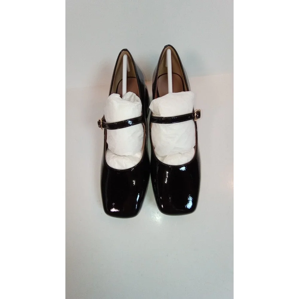 Linea Paolo Monroe Black Patent Leather Mary Jane Block Heel Square Toe 6 M